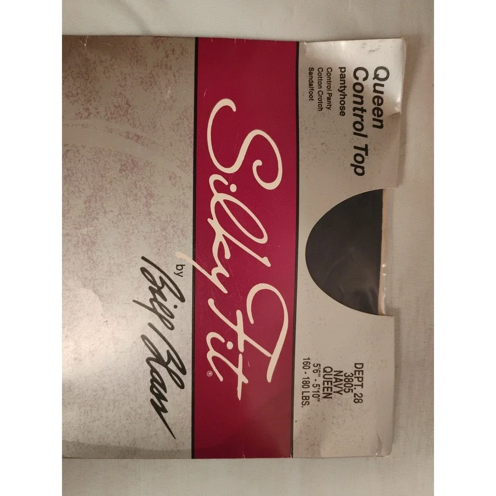 NIP Bill Blass Silky Fit Navy‎ Queen Control Top 3805 Sandalfoot to 6'1